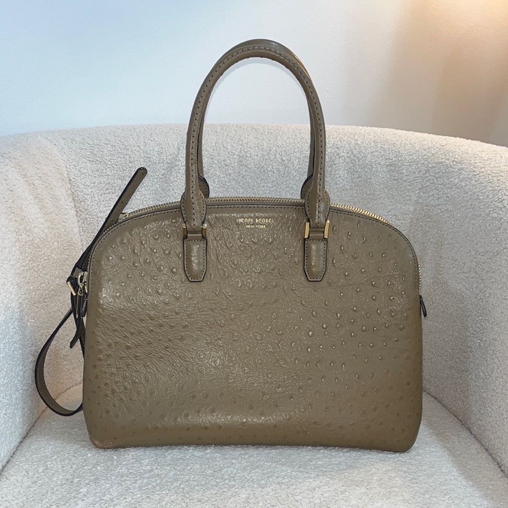 Henri Bendel Dalton Dome Bag in Ostrich Shoulder/Crossbody Strap Included Beige